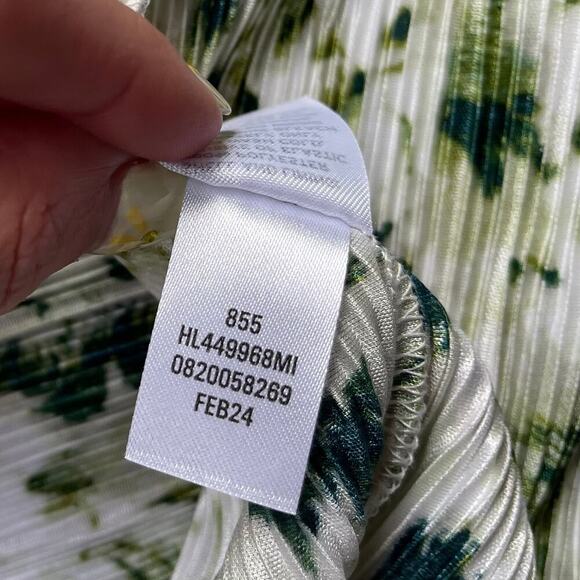 Chelsea28 Flutter Sleeve Plissé Midi Green Ivory Dress NWT Nordstrom - Large - Picture 11 of 12